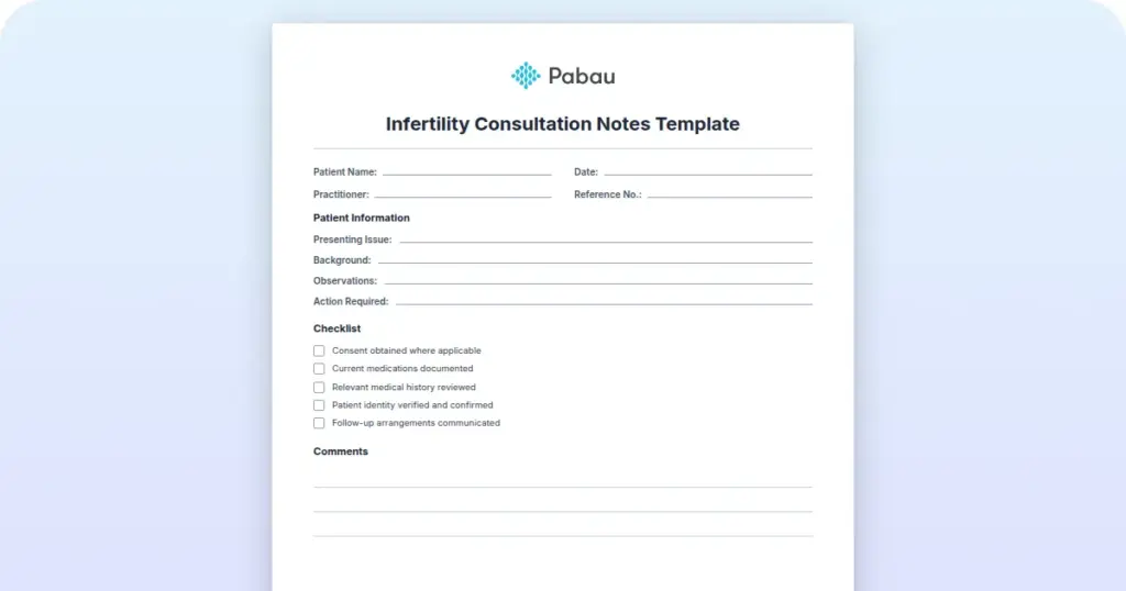 Infertility Consultation Notes Template preview from Pabau