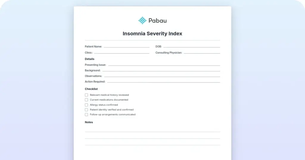 Insomnia Severity Index (ISI): Scoring and cutoffs preview from Pabau