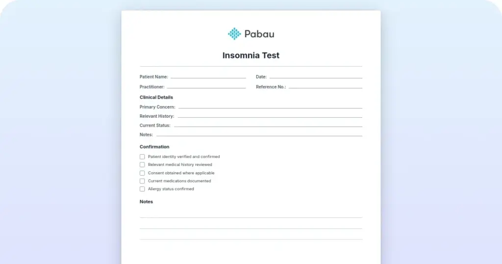 Insomnia test: Free template with ISI scoring guide preview from Pabau