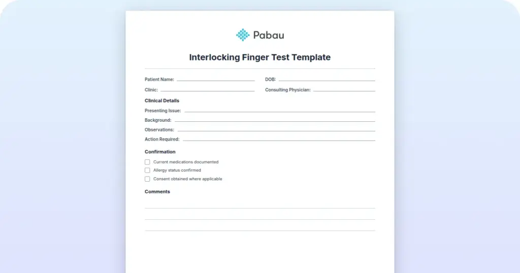 Interlocking Finger Test Template preview from Pabau
