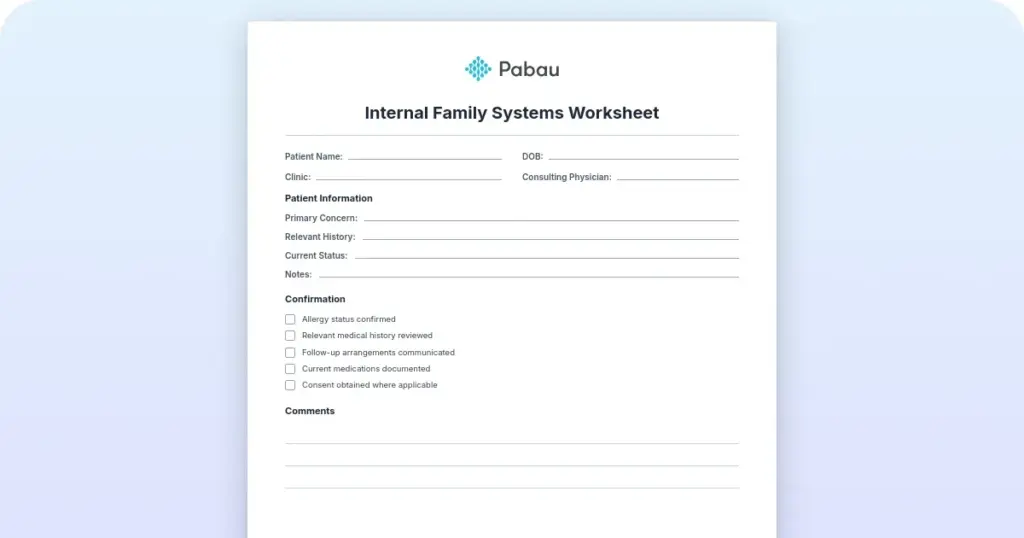 Internal Family Systems Worksheet preview from Pabau