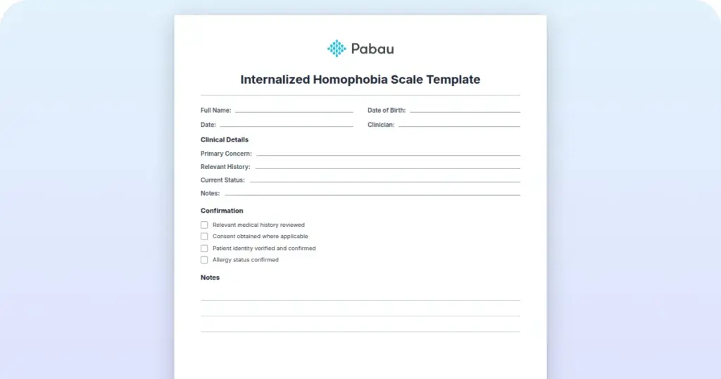 Internalized Homophobia Scale Template preview from Pabau