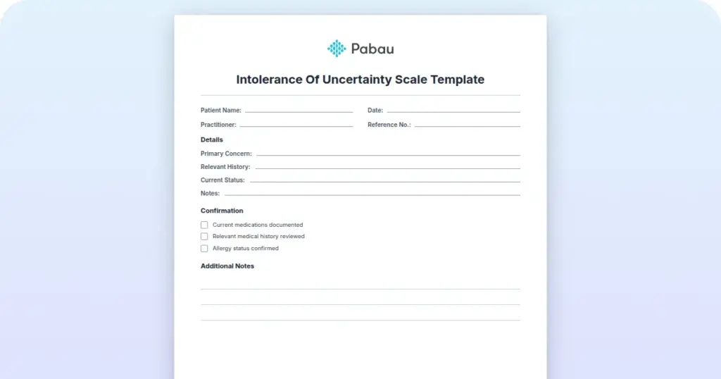 Intolerance Of Uncertainty scale template preview from Pabau