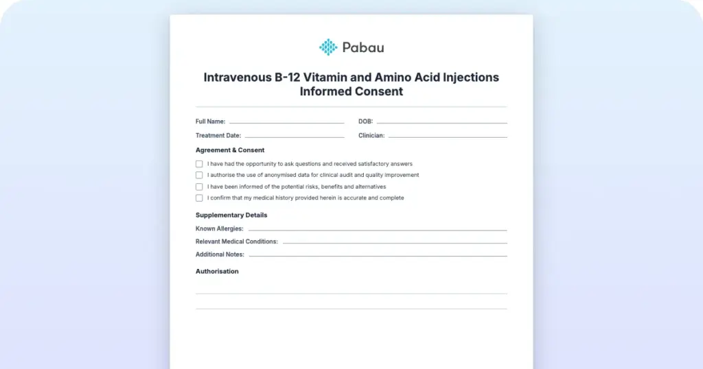 Intravenous B 12 Vitamin And Amino Acid Injections Informed Consent
