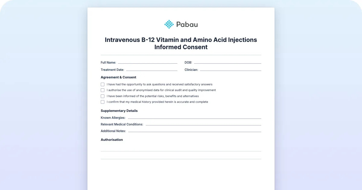 Intravenous B-12 Vitamin and Amino Acid Injections Informed Consent - Free PDF Download