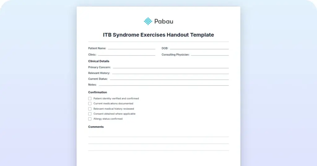 ITB Syndrome Exercises Handout Template preview from Pabau