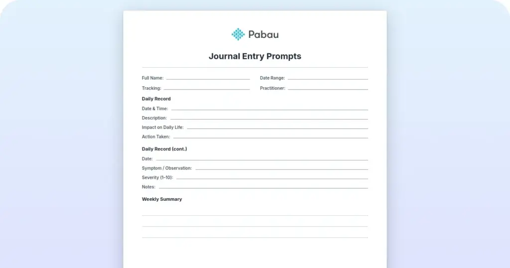 Journal entry prompts preview from Pabau