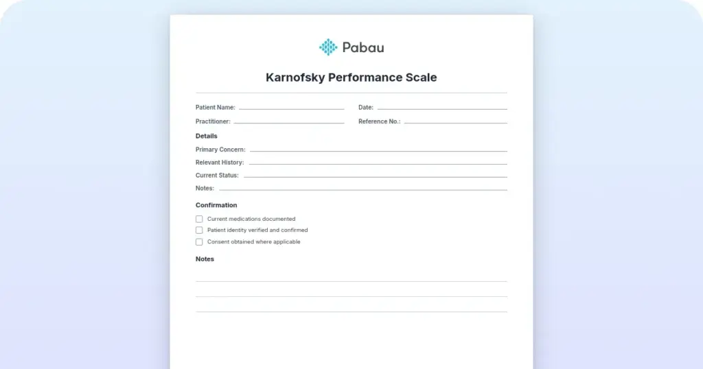 Karnofsky performance status scale preview from Pabau