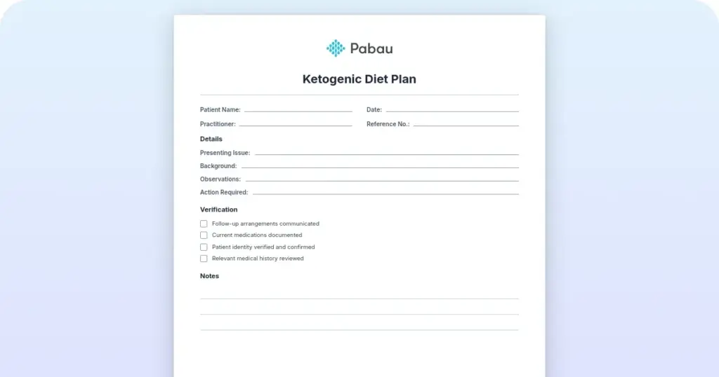 Ketogenic diet plan template preview from Pabau