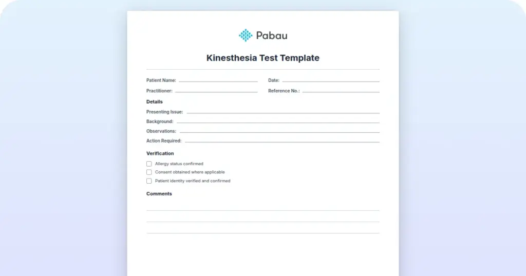 Kinesthesia Test Template preview from Pabau