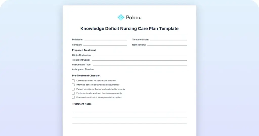 Knowledge Deficit Nursing Care Plan Template preview from Pabau