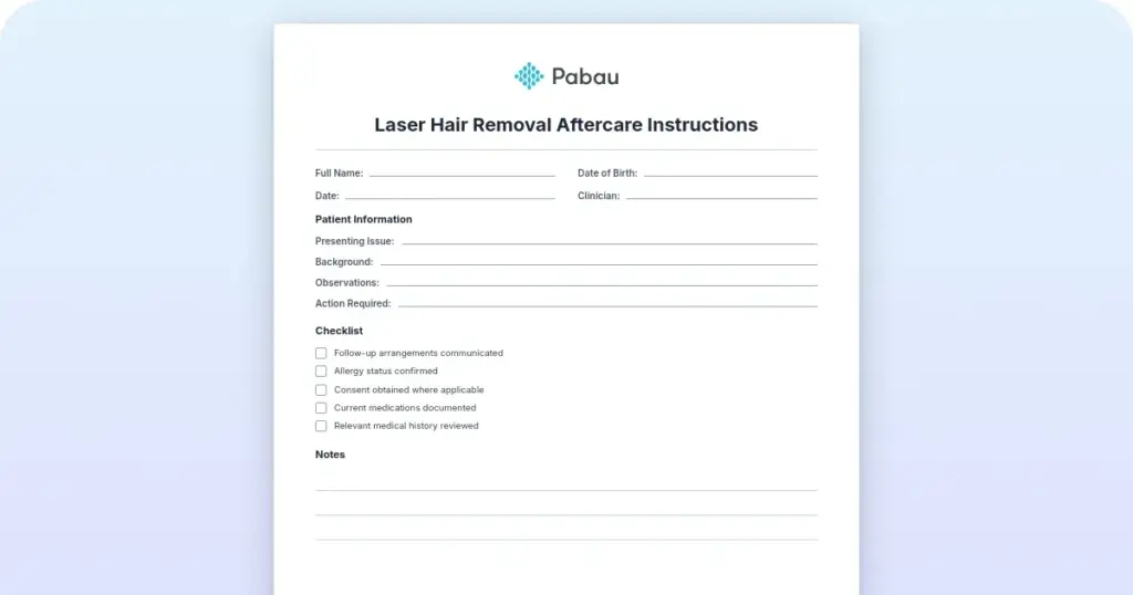 Laser hair removal aftercare instructions preview from Pabau