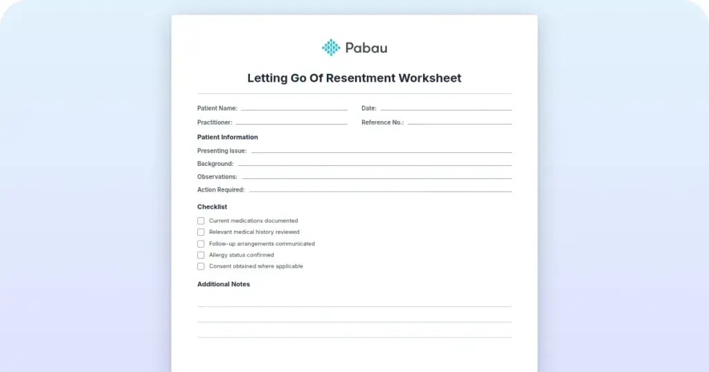Letting go of resentment worksheet: Free PDF with a 3-part release process preview from Pabau