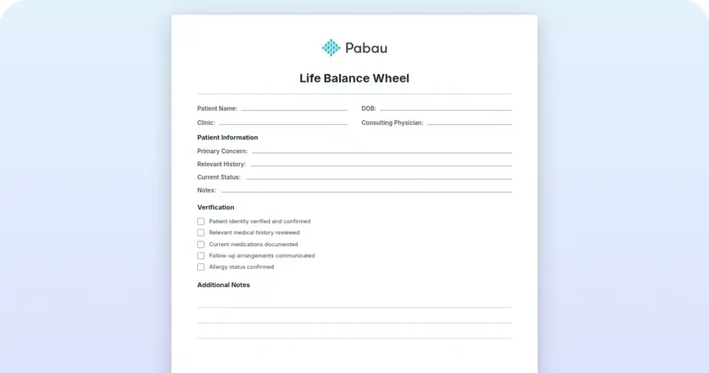 Life balance wheel preview from Pabau