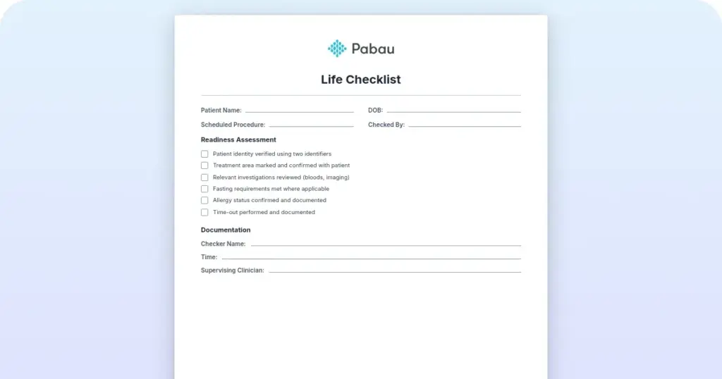 Life checklist: Free one-page self-assessment template preview from Pabau