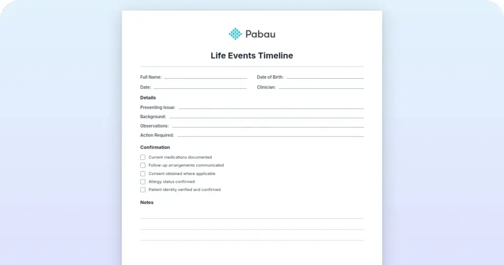Life Events Timeline preview from Pabau