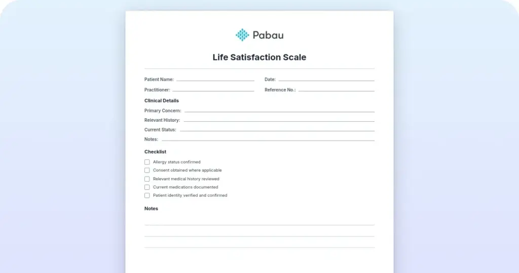 Life Satisfaction Scale (SWLS): Free Template & Scoring Guide preview from Pabau