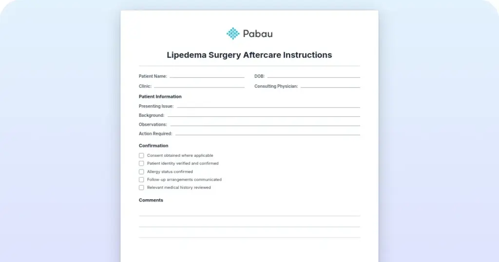 Lipedema surgery aftercare instructions preview from Pabau