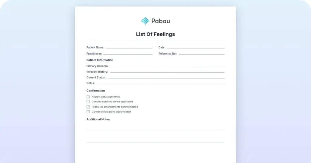 List of Feelings: 270+ Emotion Words for Therapy & Clinical Practice preview from Pabau