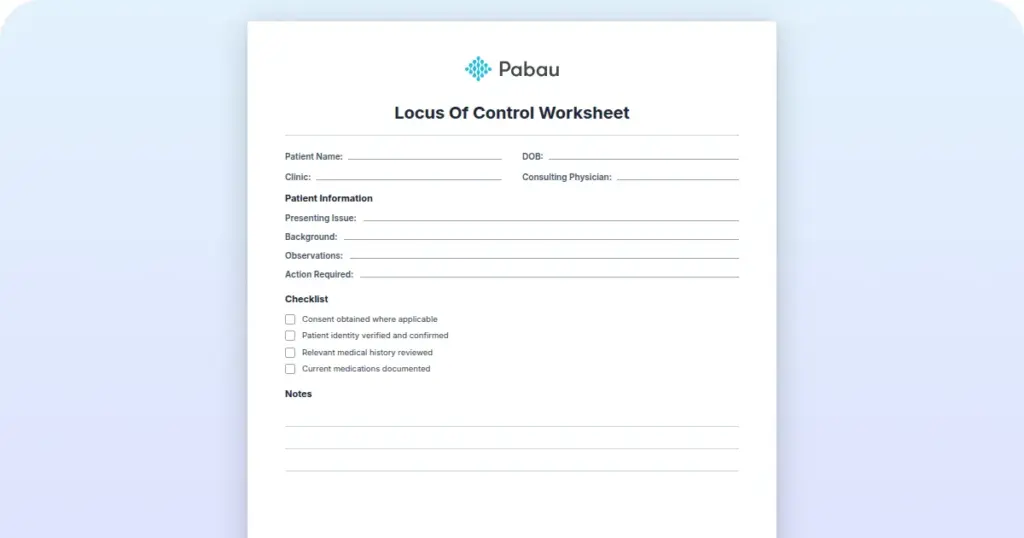 Locus of Control Worksheet preview from Pabau