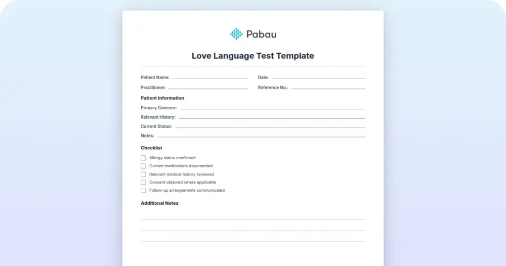 Love Language Test Template preview from Pabau