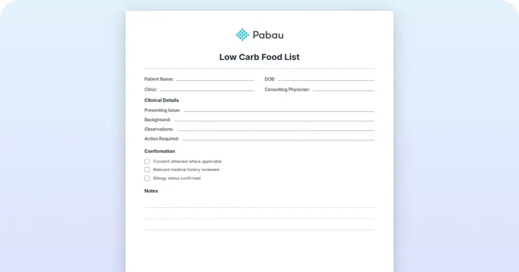 Low carb food list: What to eat and net carb counts preview from Pabau