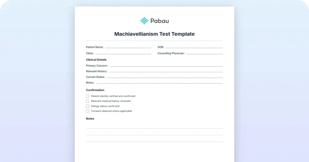 Machiavellianism Test Template preview from Pabau