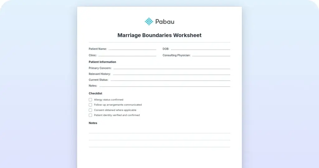 Marriage boundaries worksheet: A free template for couples therapy preview from Pabau
