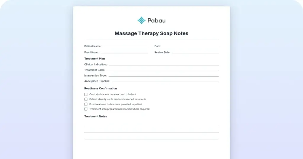 Massage Therapy SOAP Notes preview from Pabau