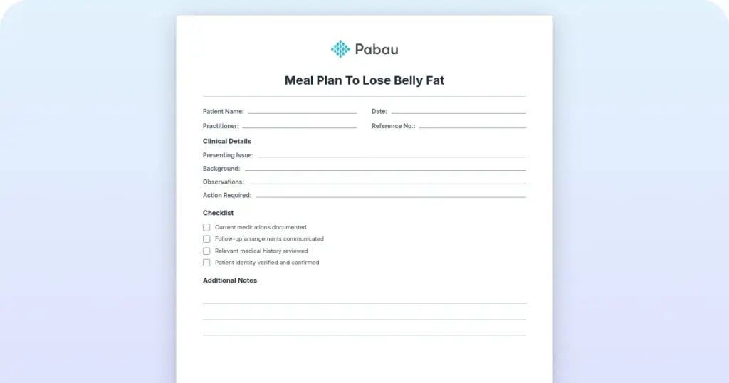 Meal plan to lose belly fat preview from Pabau