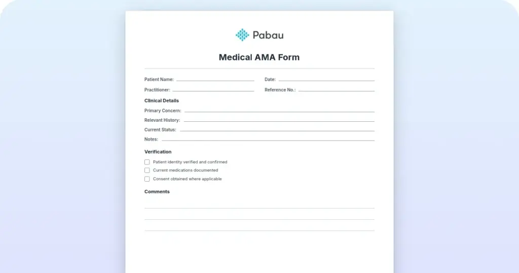 Medical AMA form template preview from Pabau