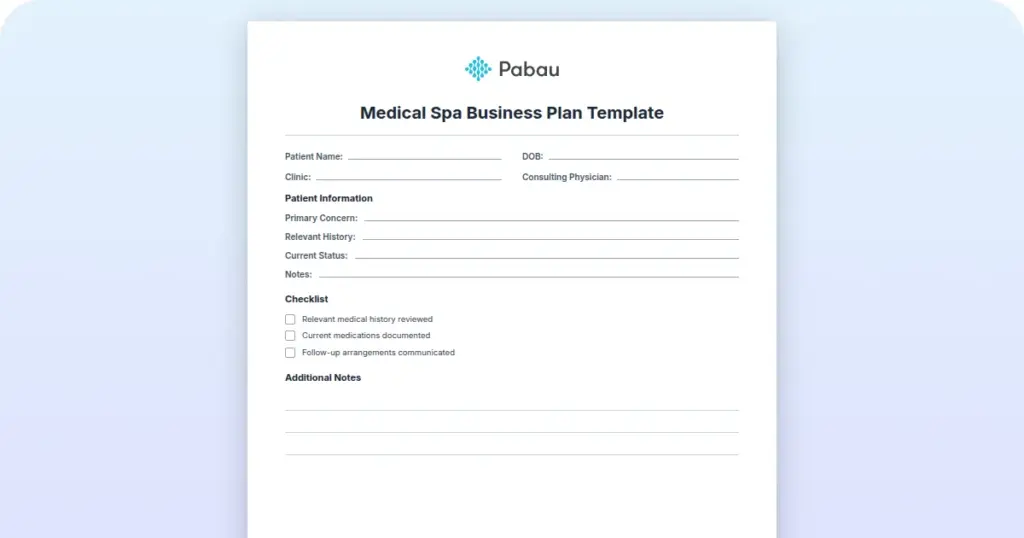 Medical Spa Business Plan Template preview from Pabau