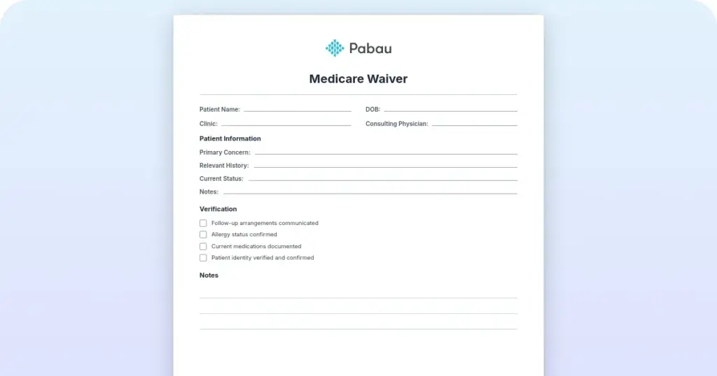 Medicare waiver preview from Pabau