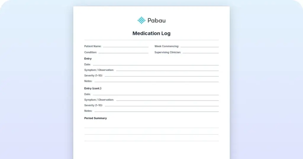 Free medication log template: What to record for each medication preview from Pabau