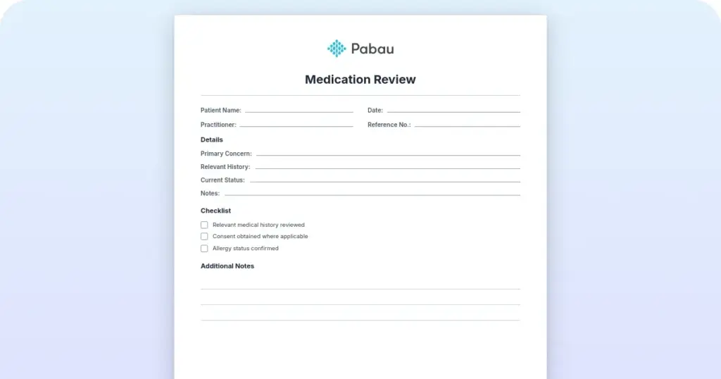 Medication review template: Structured checklist for clinical practice preview from Pabau