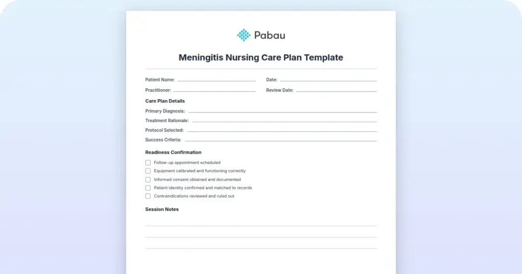 Meningitis Nursing Care Plan Template preview from Pabau