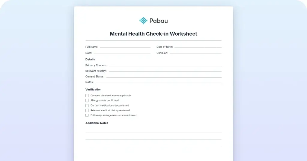 Mental health check-in worksheet template preview