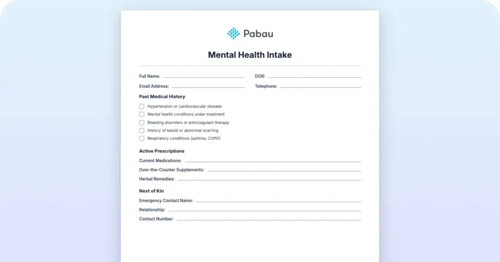Mental Health Intake preview from Pabau