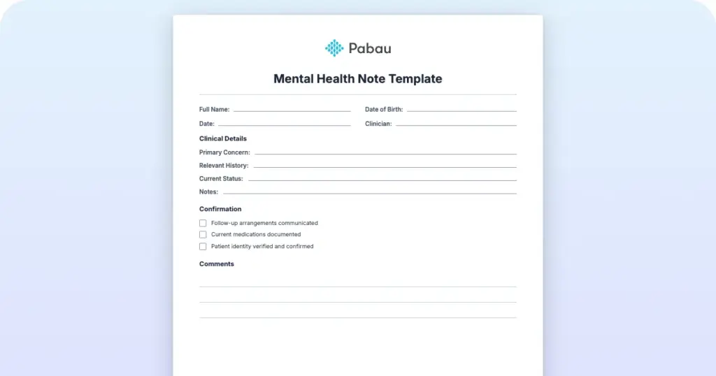 Mental Health Note Template