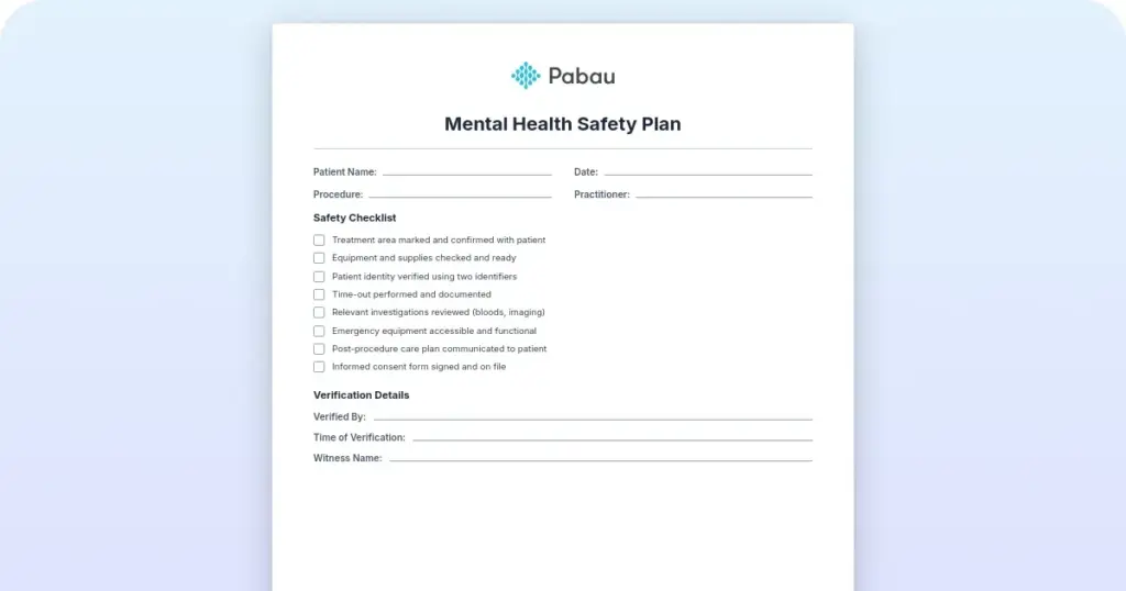 Mental health safety plan template: Free PDF and session guide preview from Pabau