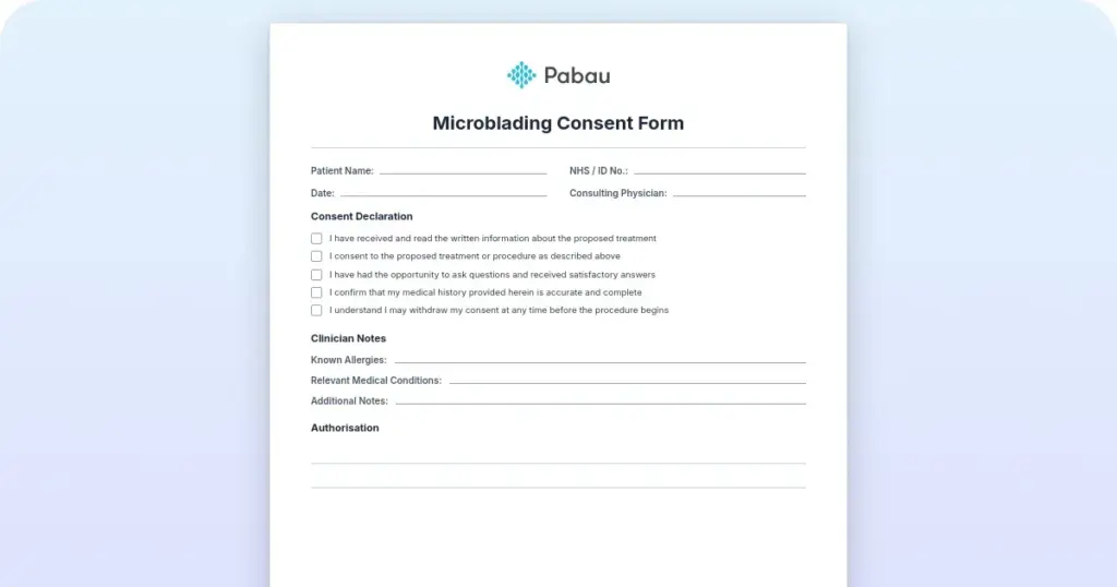 Microblading consent form: What to include preview from Pabau