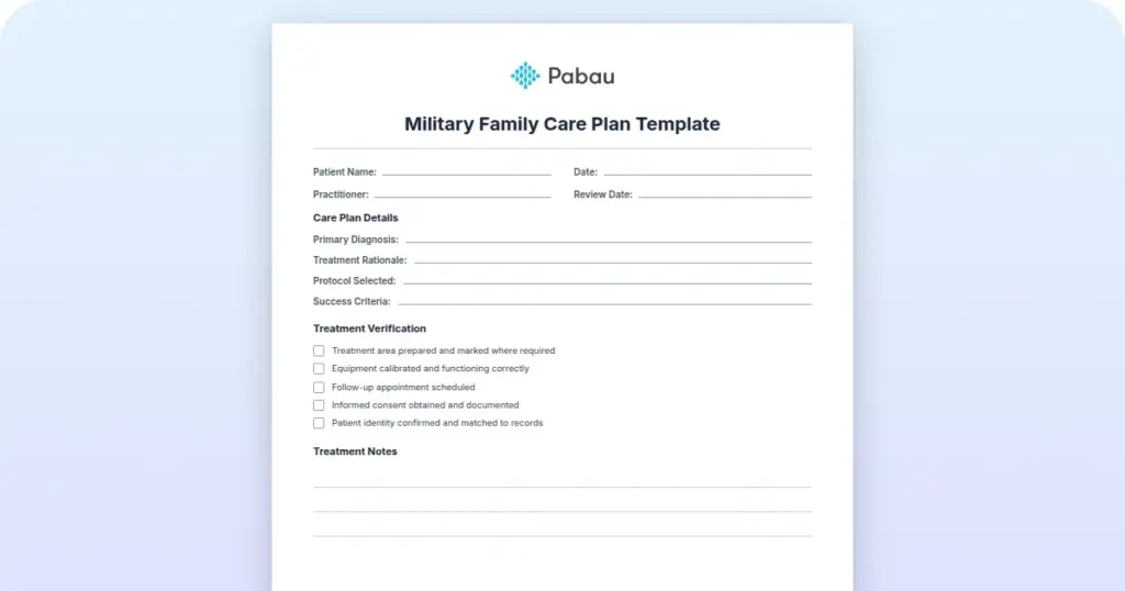 Military Family Care Plan Template preview from Pabau