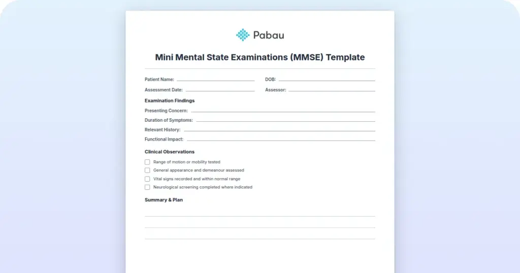 Mini Mental State Examinations Mmse Template