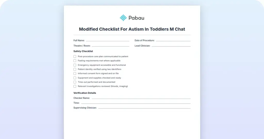 Modified Checklist For Autism in Toddlers M Chat preview from Pabau
