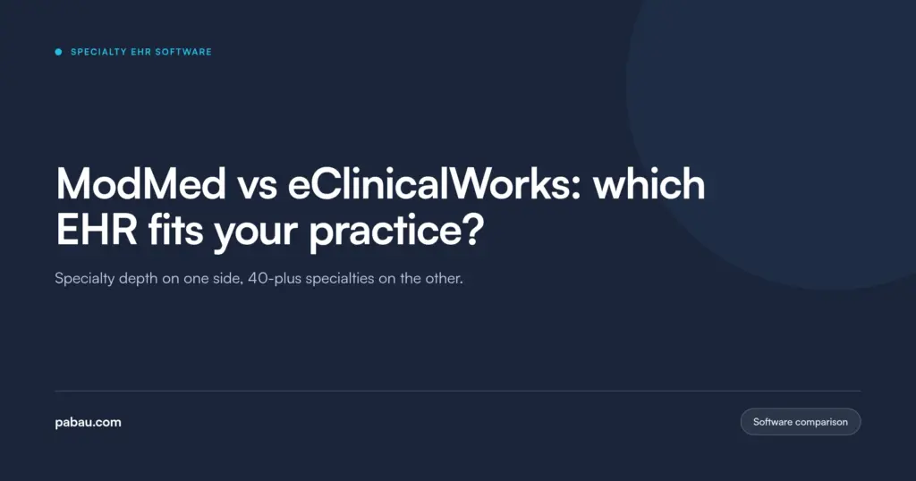 Pabau blog card: ModMed vs eClinicalWorks, which EHR fits your practice?