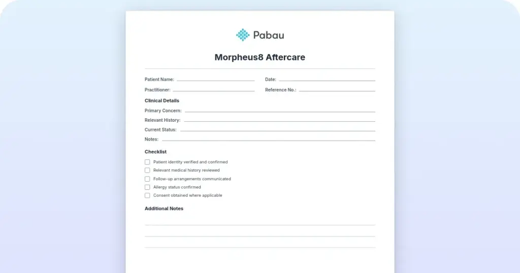 Morpheus8 aftercare instructions preview from Pabau