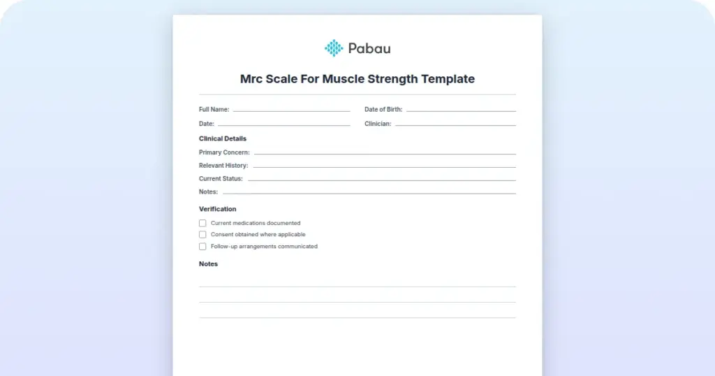 MRC Scale For Muscle Strength Template preview from Pabau