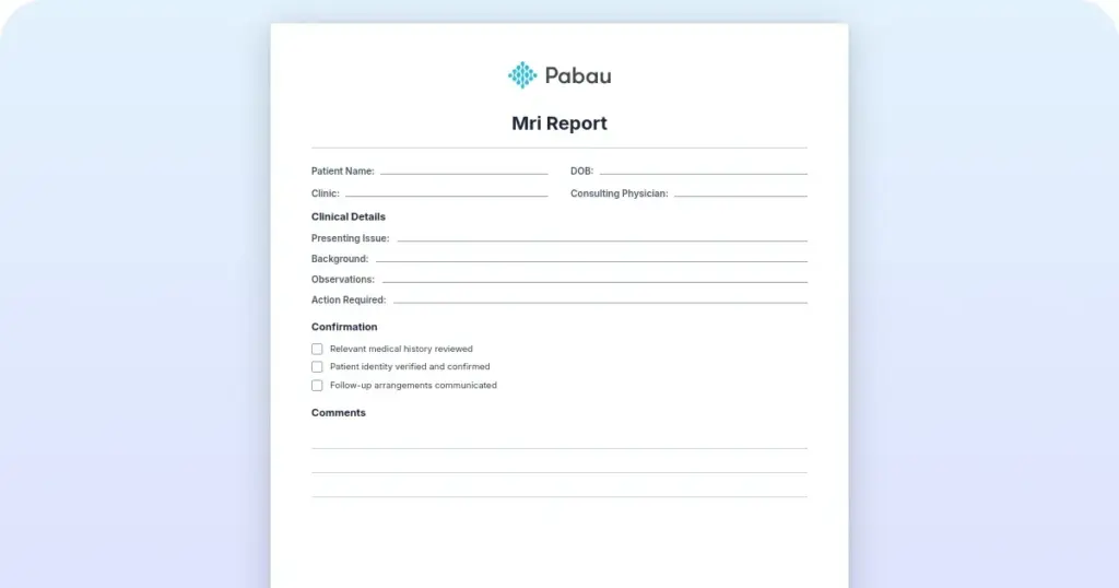 MRI report preview from Pabau