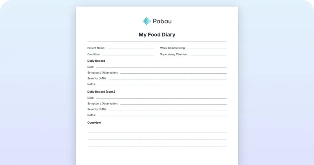 My food diary preview from Pabau