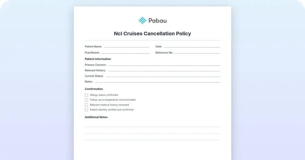 NCL cancellation policy and fees: Free PDF template preview from Pabau